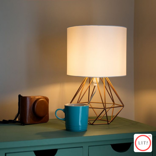 Geometric Copper Table Lamp With White Shade